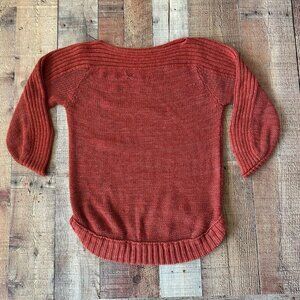 Cozy Womens Rust Knit Sweater With 3/4 Sleeves & Ribbed Hem